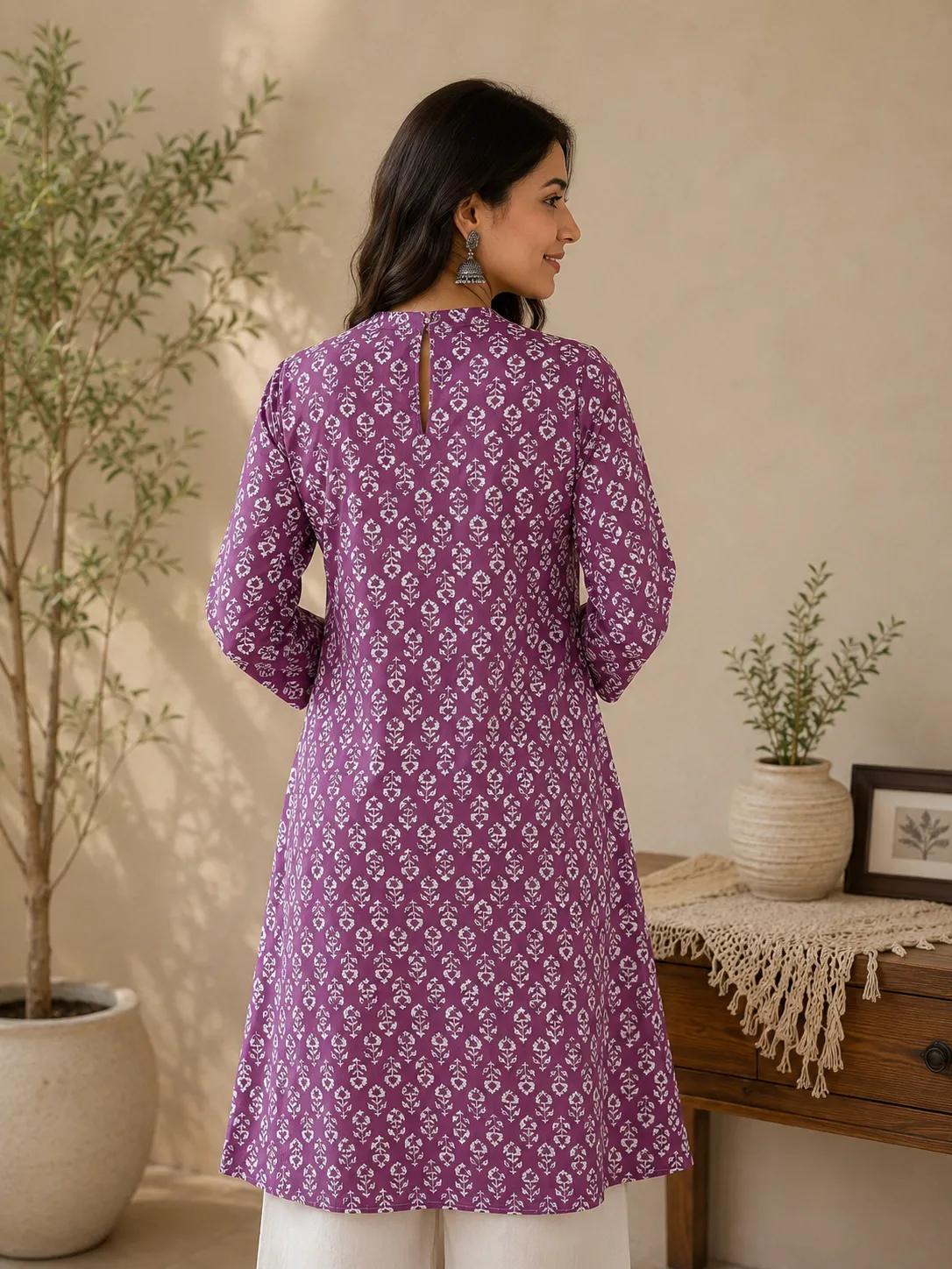 Women’s Purple Printed Cotton Straight Kurti - Image 5