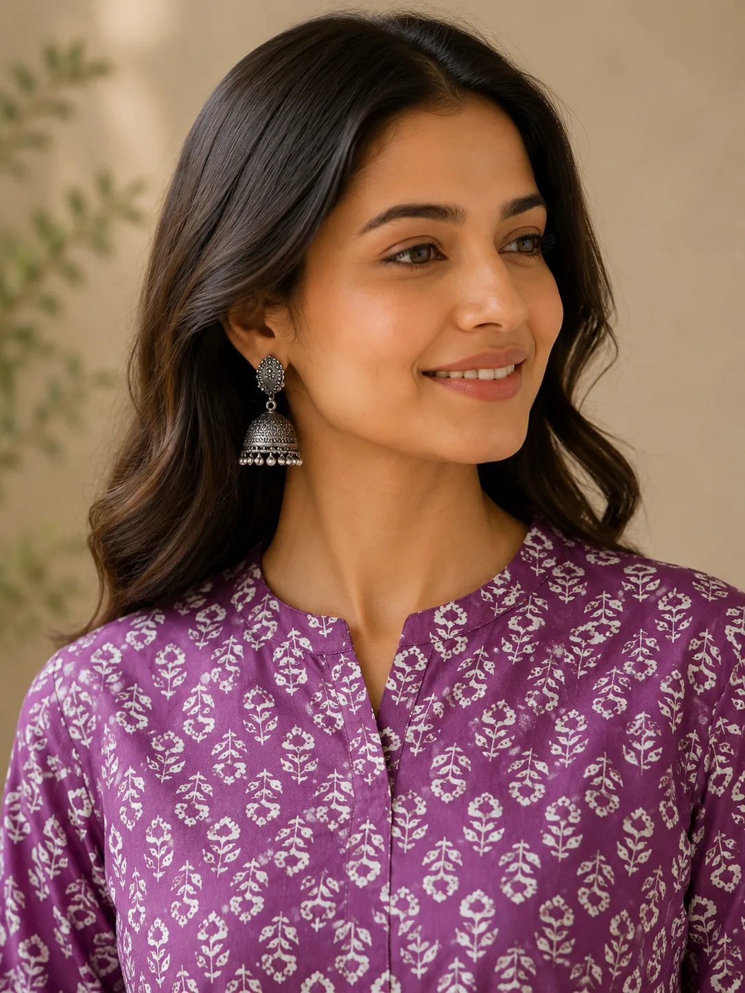 Women’s Purple Printed Cotton Straight Kurti - Image 4