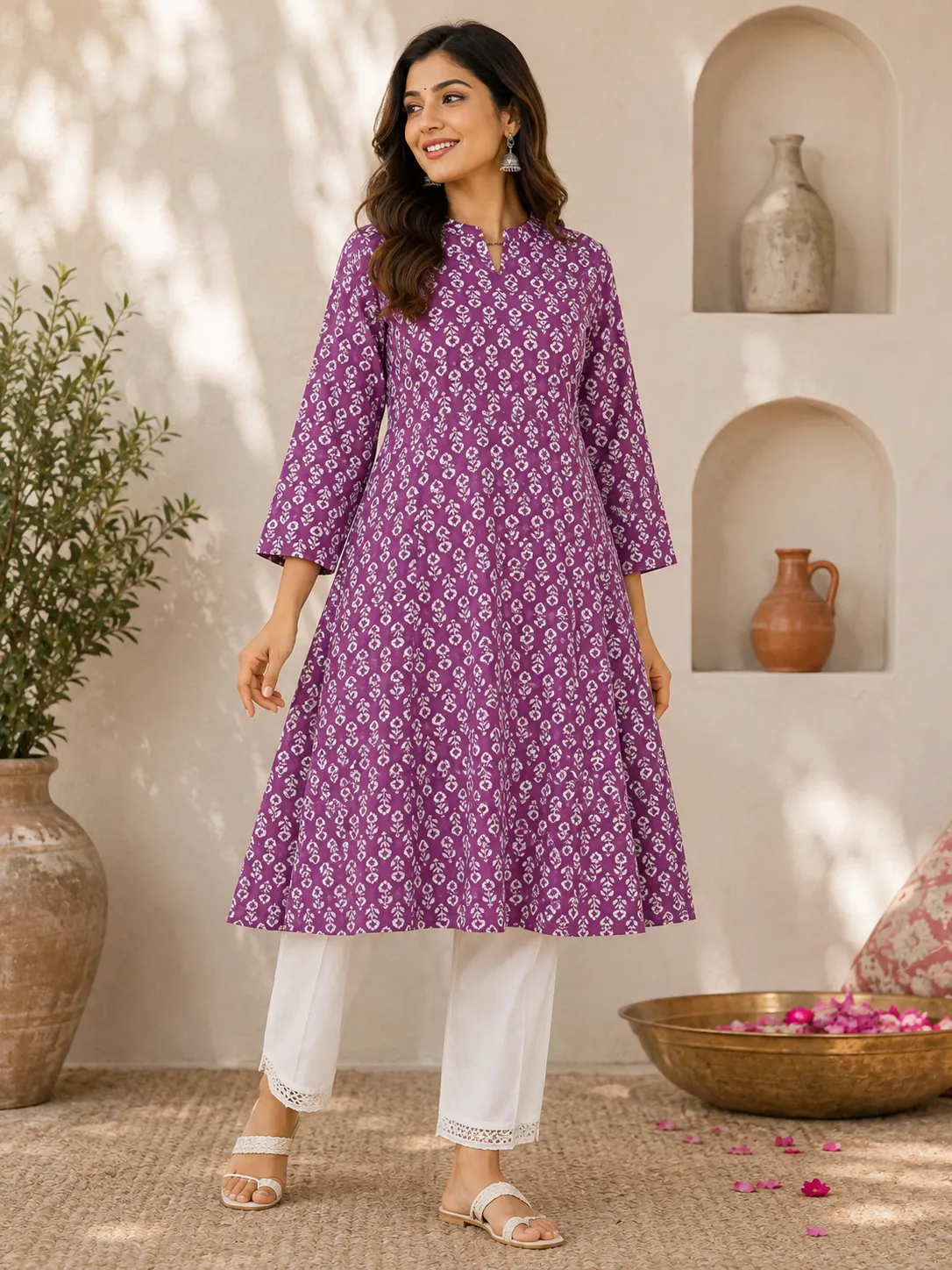 Purple Ethnic Printed Anarkali Kurta Set for Women