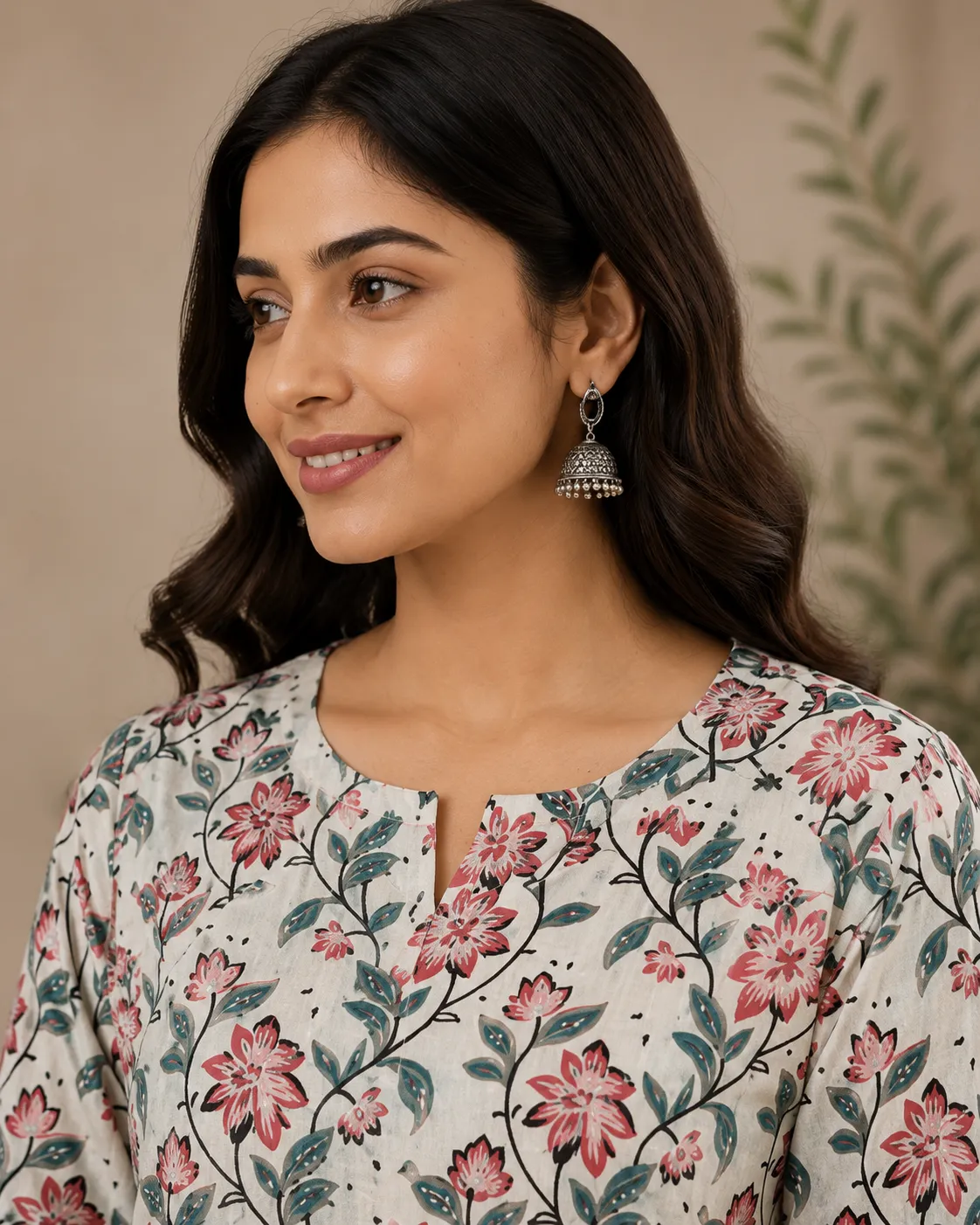 Women’s White Floral Printed Cotton Kurti - Image 5