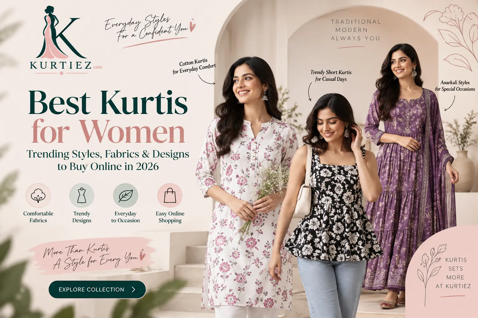 Best kurtis for women in 2026 including cotton, floral and Anarkali styles from Kurtiez